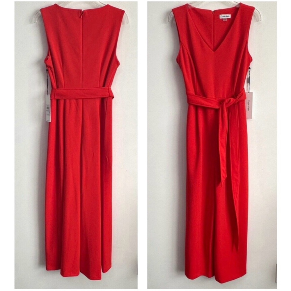 Calvin Klein Crop Jumpsuit, Size 6, Color Flame, Belted, Sleeveless, Stretch.